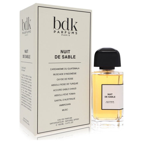 Bdk Nuit De Sable by Bdk ParfumsEau De Parfum Spray (Unisex) 3.4 oz 3.4 oz / 100 ml / Alcohol, Amber, Woody, Aldehyde, Oils Unisex