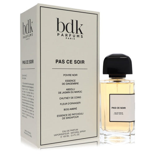Bdk Pas Ce Soir by Bdk ParfumsEau De Parfum Spray (Unisex) 3.4 oz 3.4 oz / 100 ml / Alcohol, Amber, Woody, Aldehyde, Oils Unisex