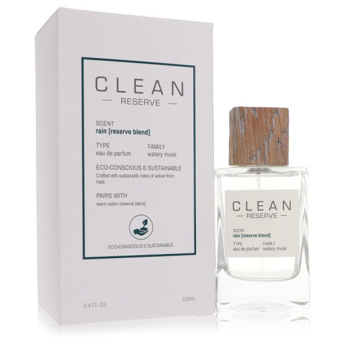Clean Rain Reserve Blend by CleanEau De Parfum Spray 3.4 oz 3.4 oz / 100 ml / Alcohol, Amber, Woody, Aldehyde, Oils Women