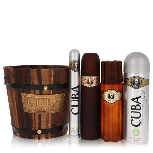 Cuba Gold by FragluxeGift Set -- 3.4 oz Eau De Toilette Spray + 1.17 oz Eau De Toilette Spray + 6.7 oz Body Spray + 3.3 oz After Shave 3.4