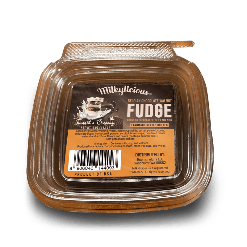 Old Fashioned Handmade Kettle Cooked Smooth Creamy Fudge - Belgian Chocolate Walnut (1/4 Pound)