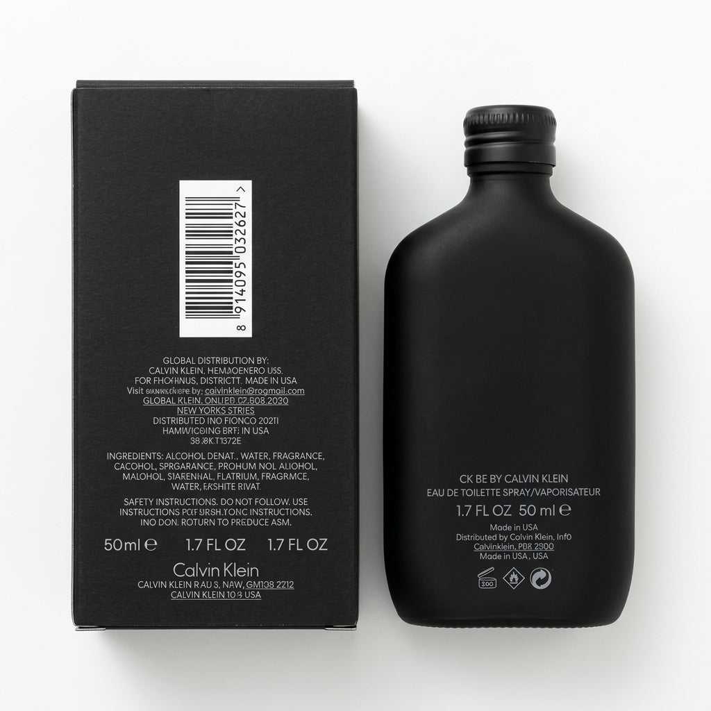 Fragrance bottle and packaging — Flat Lay - Back | Generated by Modelize