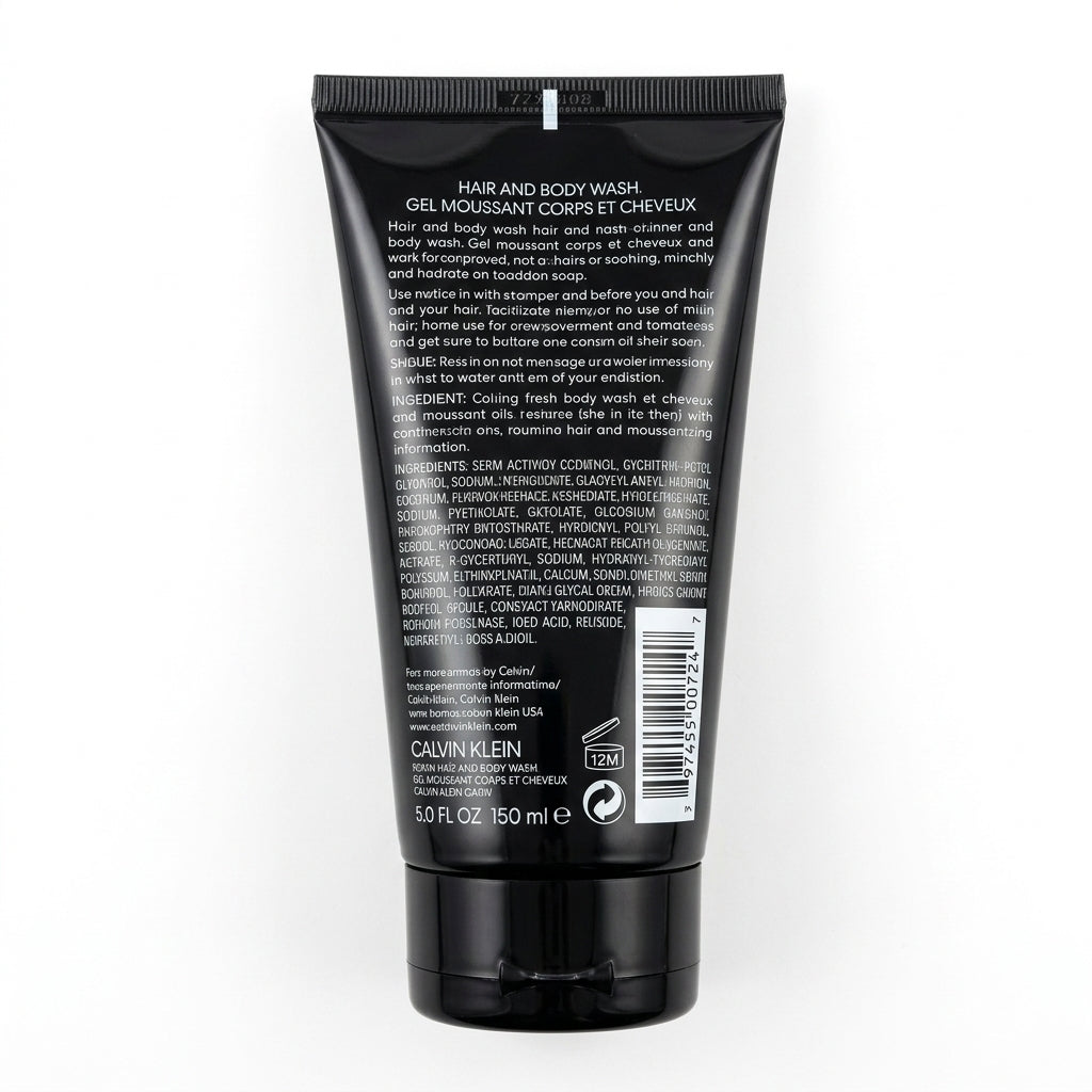 Men's shower gel and hair wash tube — Flat Lay - Back | Generated by Modelize