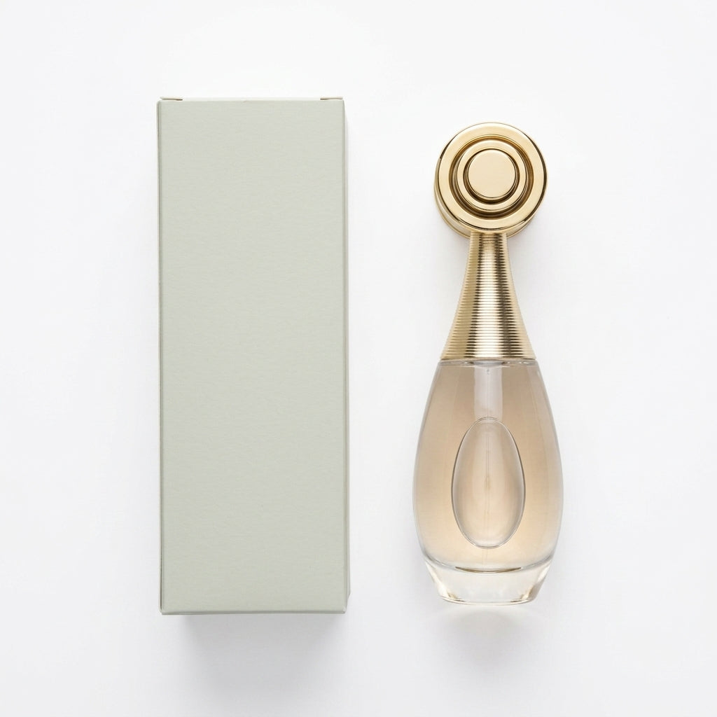 Perfume bottle and packaging — Flat Lay - Back | Generated by Modelize