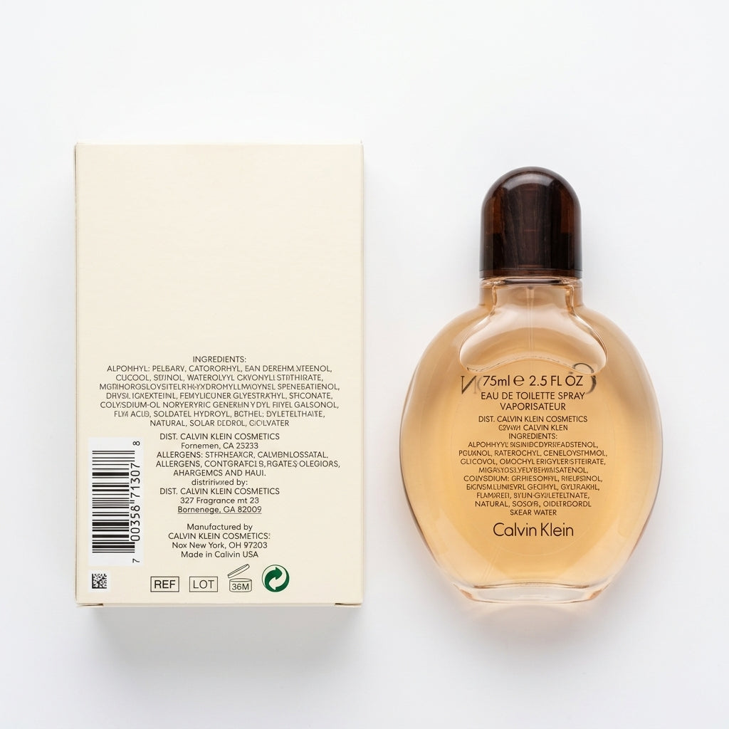 Fragrance bottle and packaging — Flat Lay - Back | Generated by Modelize