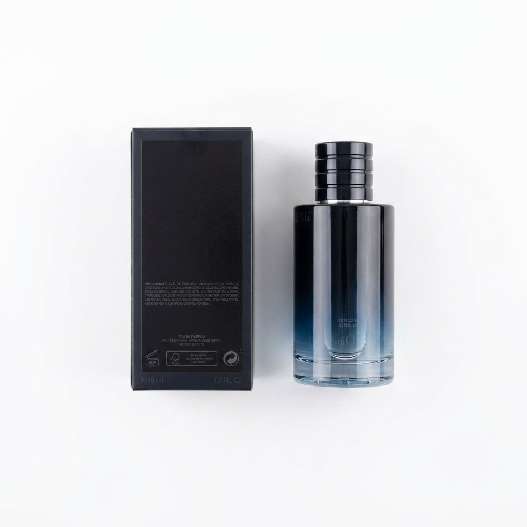 Luxury fragrance bottle and box — Flat Lay - Back | Generated by Modelize