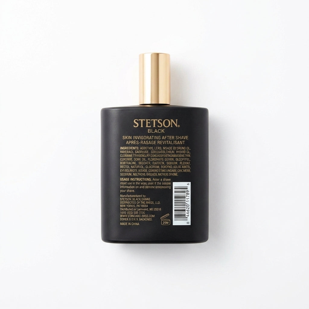 After Shave bottle and packaging — Flat Lay - Back | Generated by Modelize