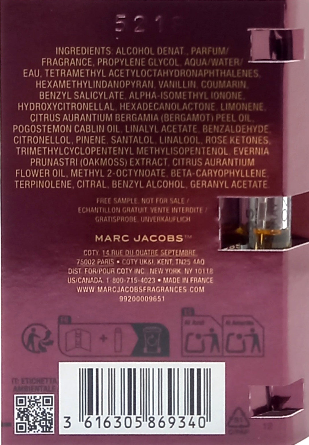MARC JACOBS PERFECT ABSOLUTE EAU DE PARFUM VIAL SPRAY UNISEX 0.04 Oz SAMPLE SIZE