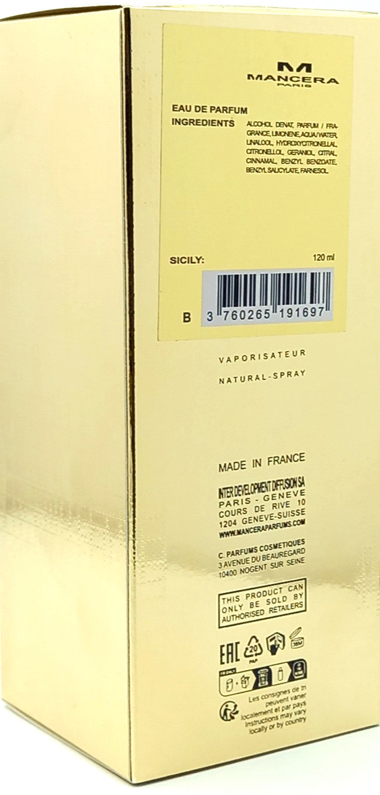 MANCERA SICILY EAU DE PARFUM SPRAY UNISEX 4.0 Oz / 120 ml BRAND NEW ITEM!!!