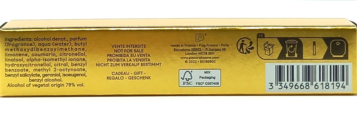 PACO RABANNE 1 MILLION ROYAL PARFUM SPRAY PEN FOR MEN 0.34 Oz / 10ml TRAVEL SIZE