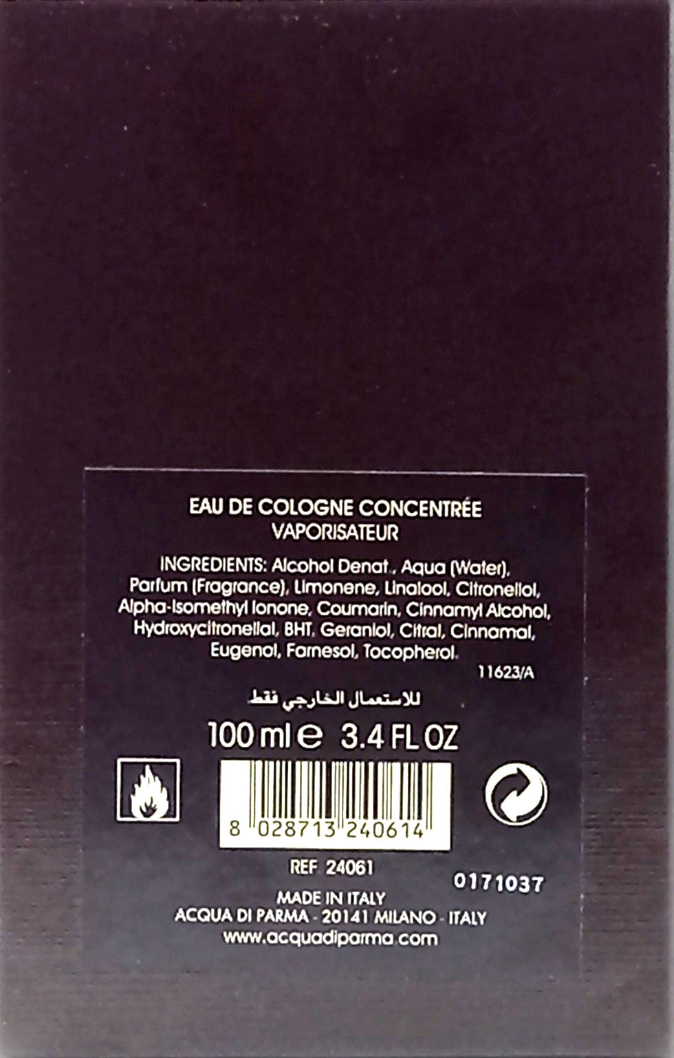 ACQUA DI PARMA COLONIA MIRRA EAU DE COLOGNE CONCENTREE SPRAY MEN 3.4 Oz / 100 ml