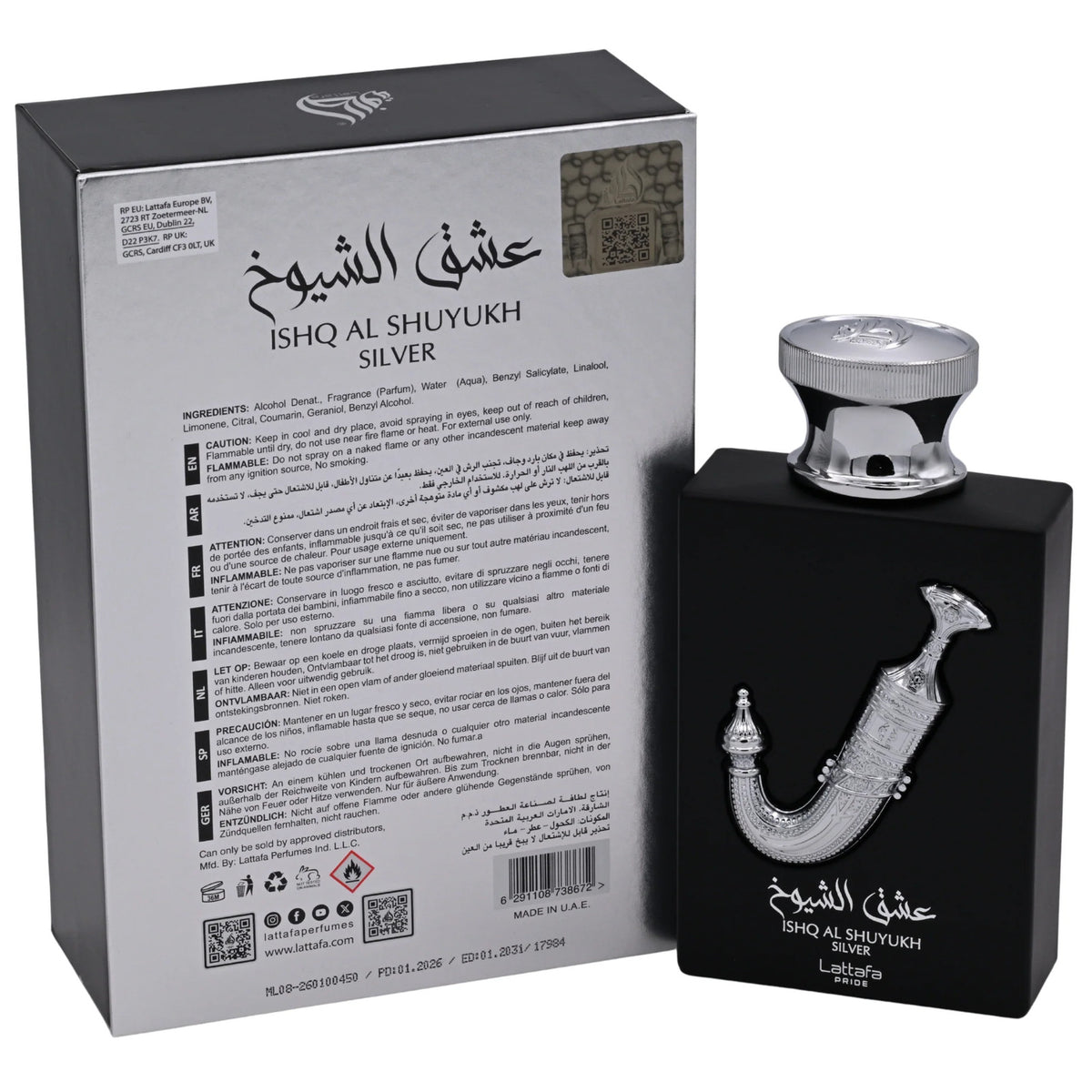 Lattafa Ishq Al Shuyukh Silver EDP Spray Unisex 3.4 oz New Box