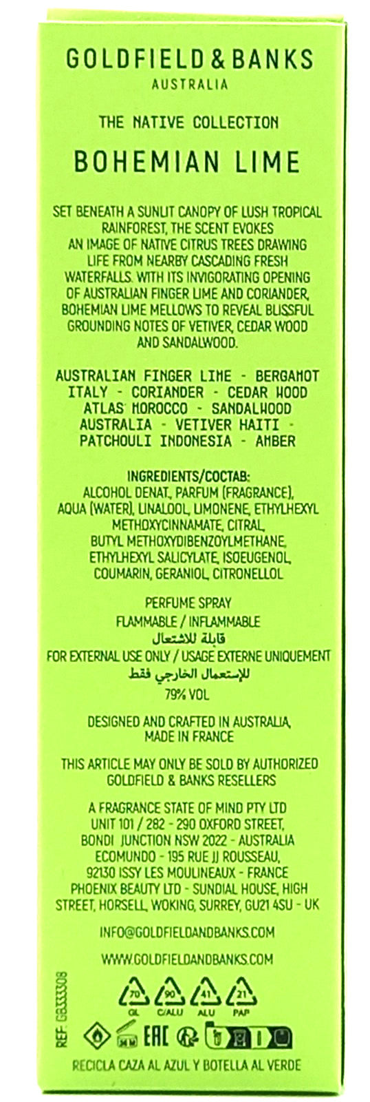 GOLDFIELD & BANKS BOHEMIAN LIME EAU DE PARFUM SPRAY PEN UNISEX 0.34 Oz / 10 ml