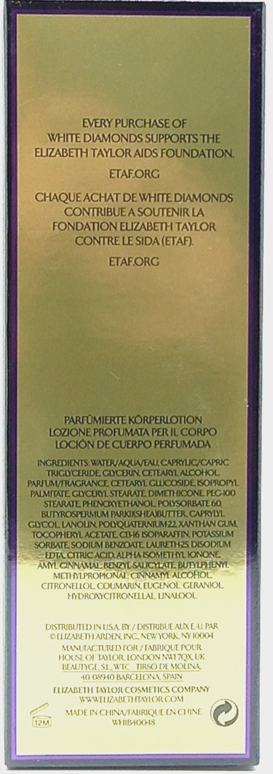 ELIZABETH TAYLOR WHITE DIAMONDS BODY LOTION FOR WOMEN 6.8 Oz / 200 ml BRAND NEW!