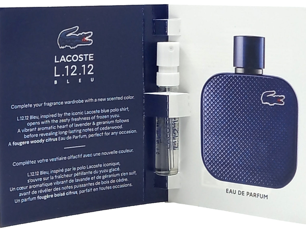 LACOSTE L.12.12 BLEU EAU DE PARFUM VIAL SPRAY FOR MEN 0.06 Oz / 2 ml TRAVEL SIZE