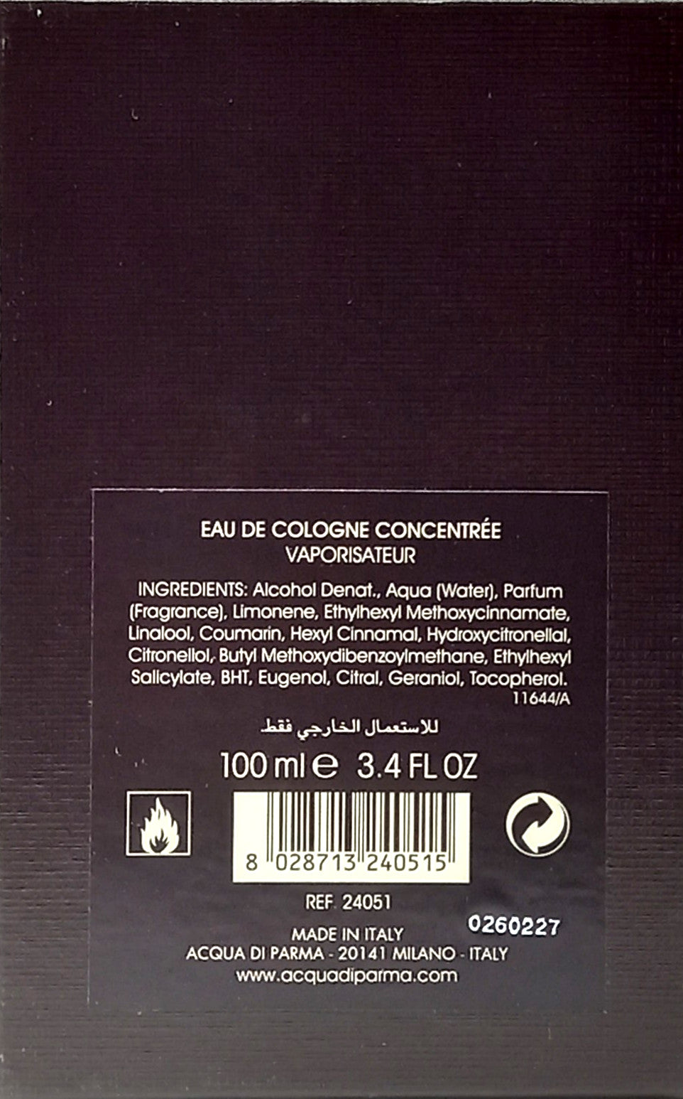 ACQUA DI PARMA COLONIA EBANO EAU DE COLOGNE CONCENTREE SPRAY 3.4 Oz / 100 ml NEW