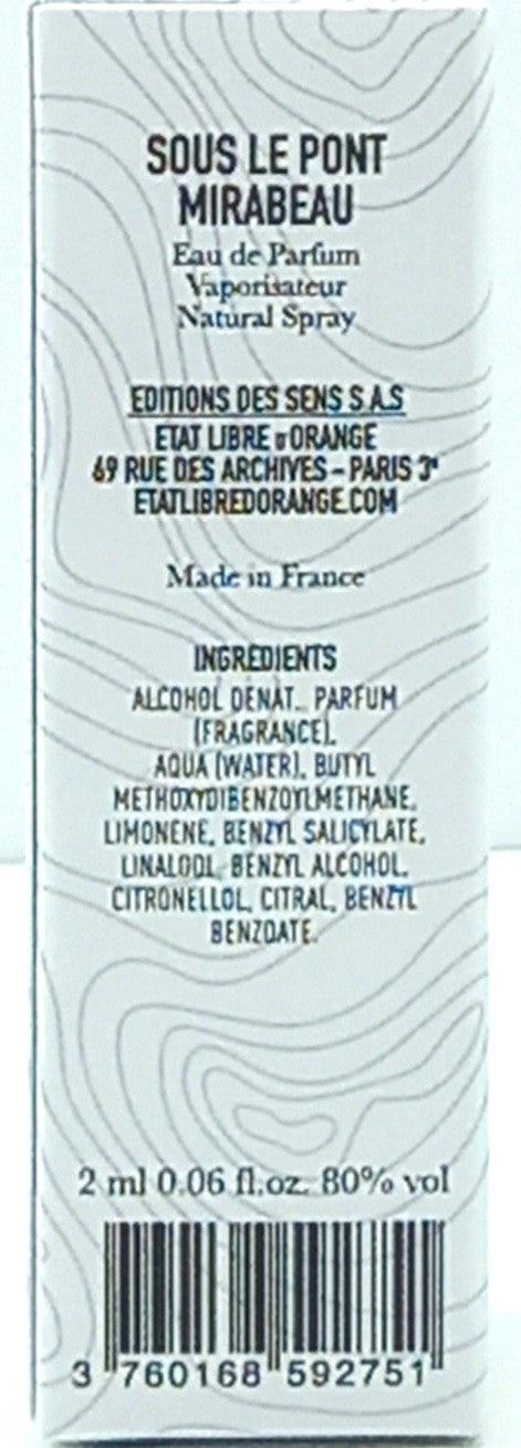 ETAT LIBRE D'ORANGE SOUS LE PONT MIRABEAU EDP VIAL SPRAY UNISEX 0.06 Oz NEW!!!