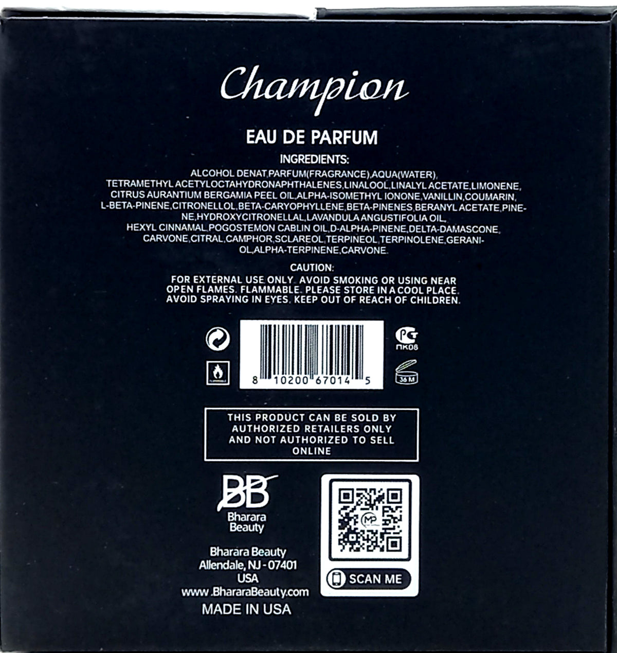 BHARARA CHAMPION EAU DE PARFUM SPRAY FOR MEN 3.4 Oz / 100 ml BRAND NEW ITEM!!!