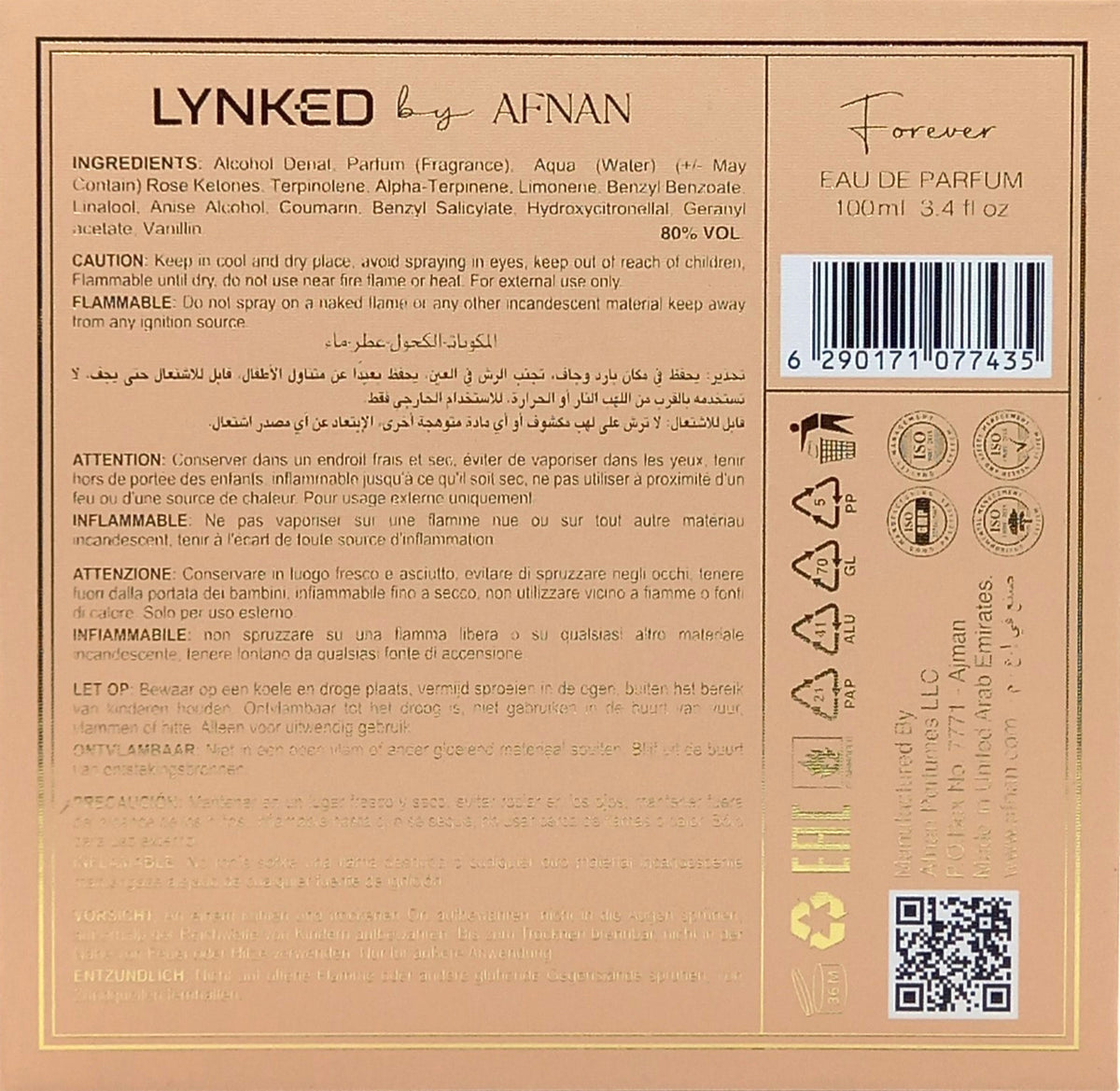 AFNAN LYNKED FOREVER EAU DE PARFUM SPRAY FOR WOMEN 3.4 Oz / 100 ml BRAND NEW!!!