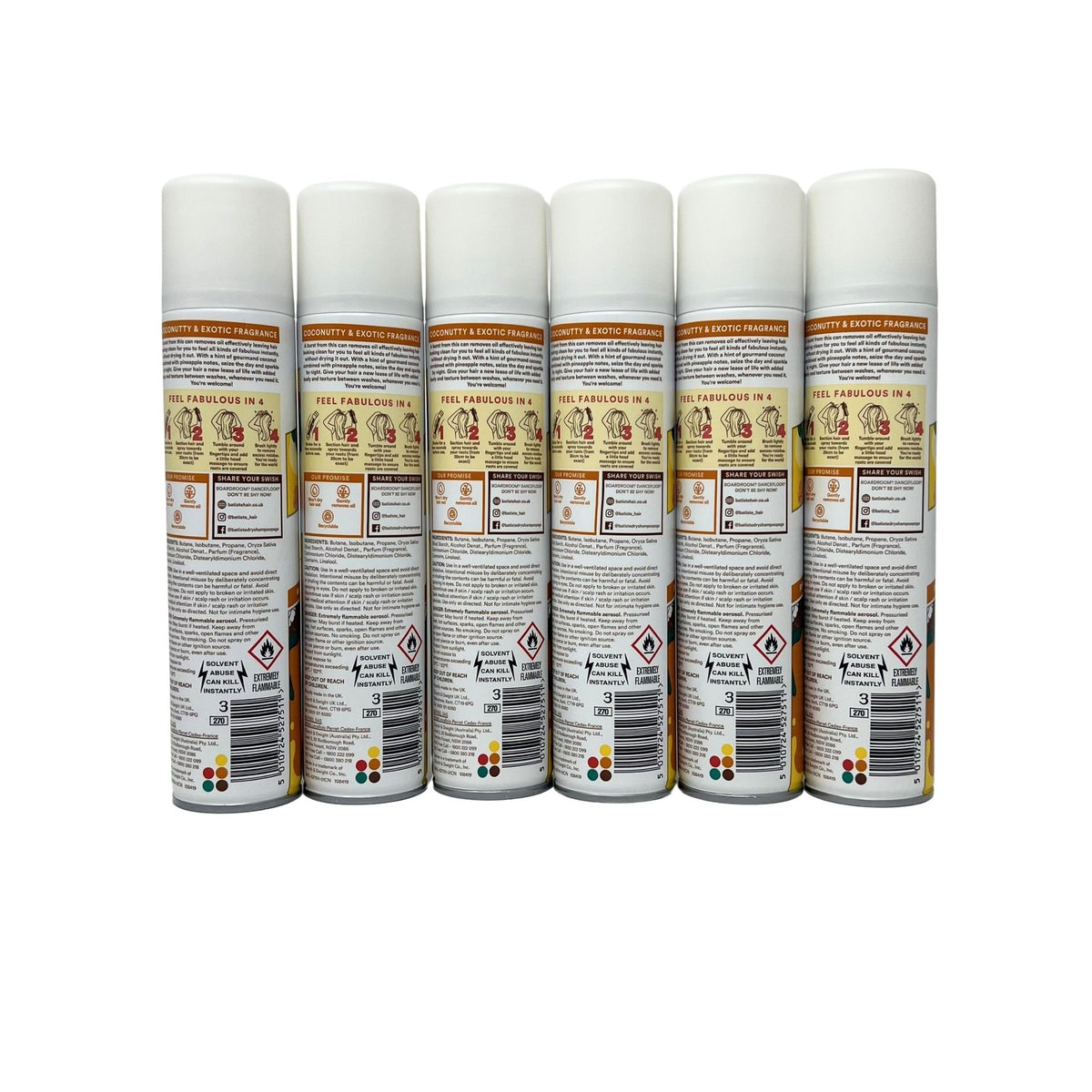 Batiste TROPICAL Exotic Coconut Dry Shampoo 6 pack, 200 ml EACH