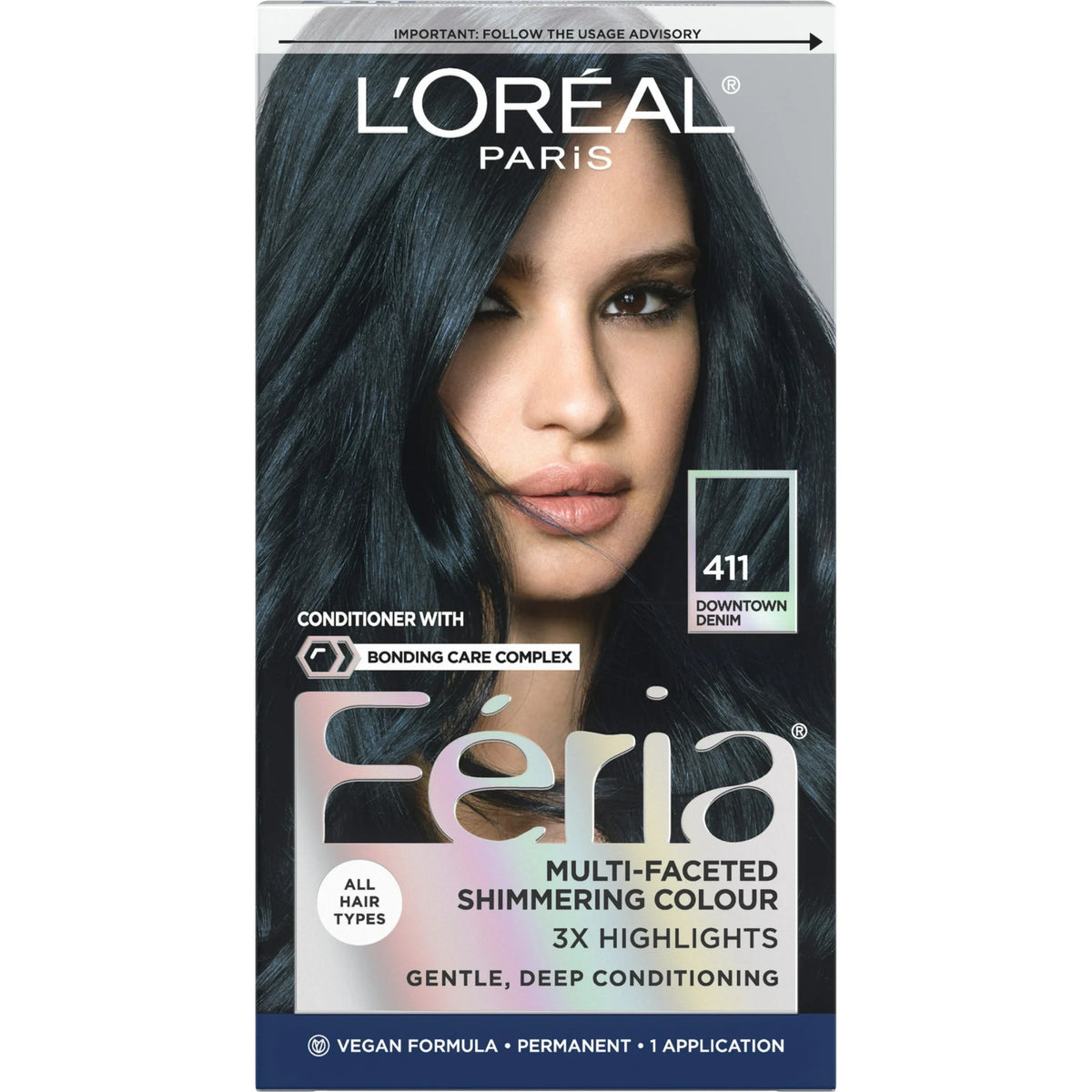 L’Oréal Paris Feria Permanent Hair Color, 411 Downtown Denim, Hair Dye Kit