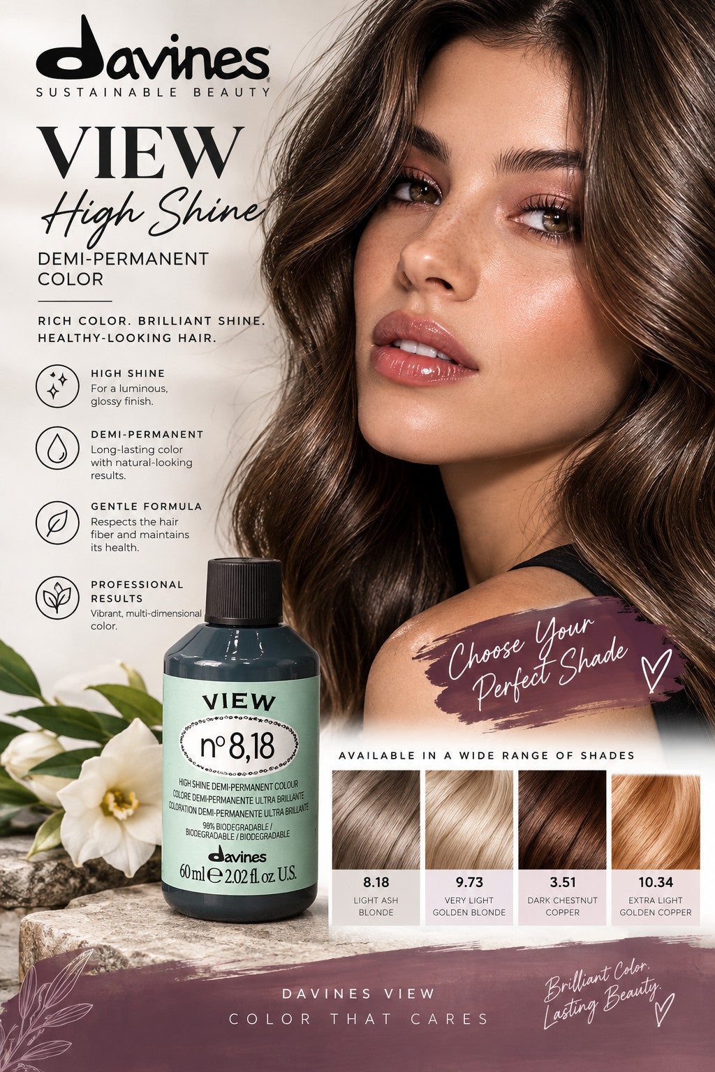 Davines VIEW Demi Permanent High Shine color 2 oz 60 ml - CHOOSE COLOR