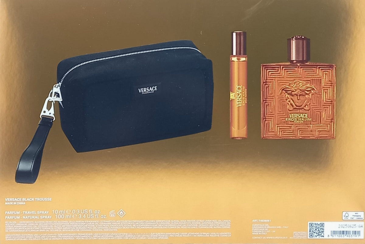 VERSACE EROS NAJIM 3 PCS GIFT SET PARFUM FOR MEN 3.4 Oz, PEN 0.3 Oz, BAG NEW!!!
