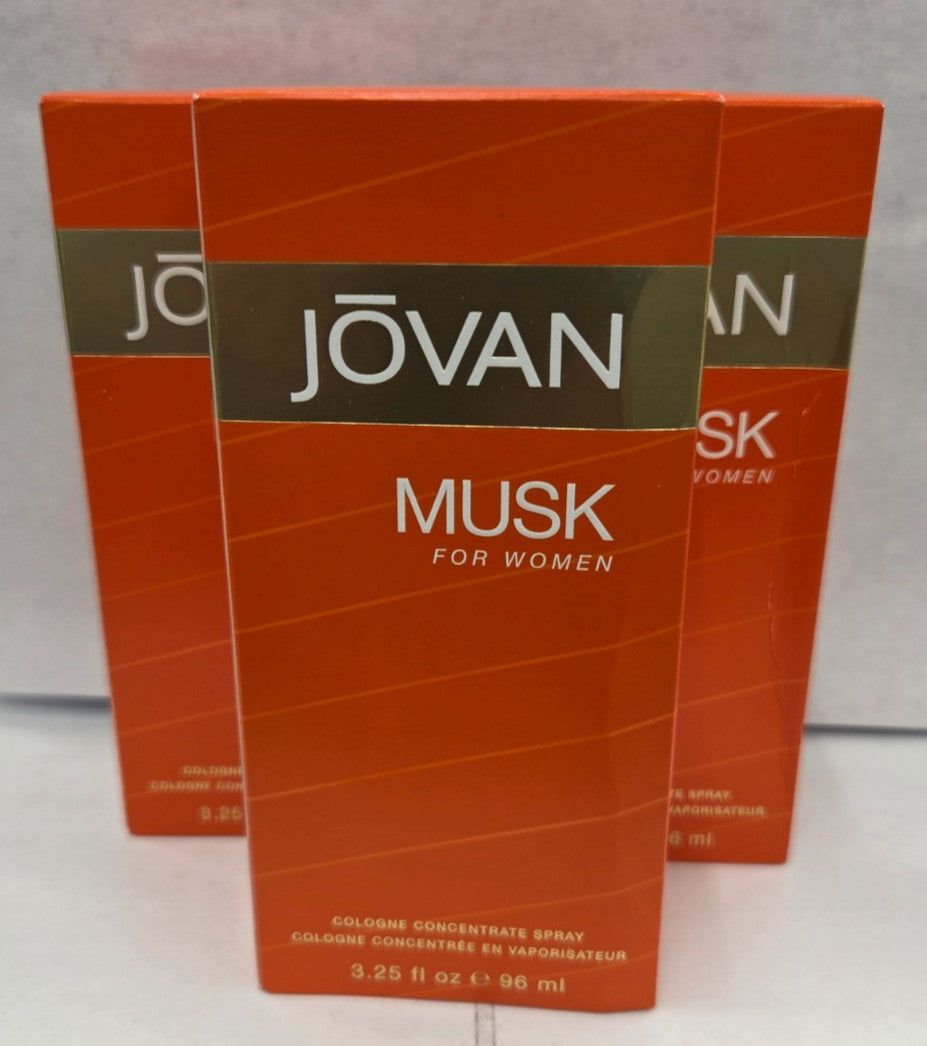 Jovan Musk by Coty Women 3.25 oz/ 96 ml Cologne Concentrate Spray ( PACK OF 3 )