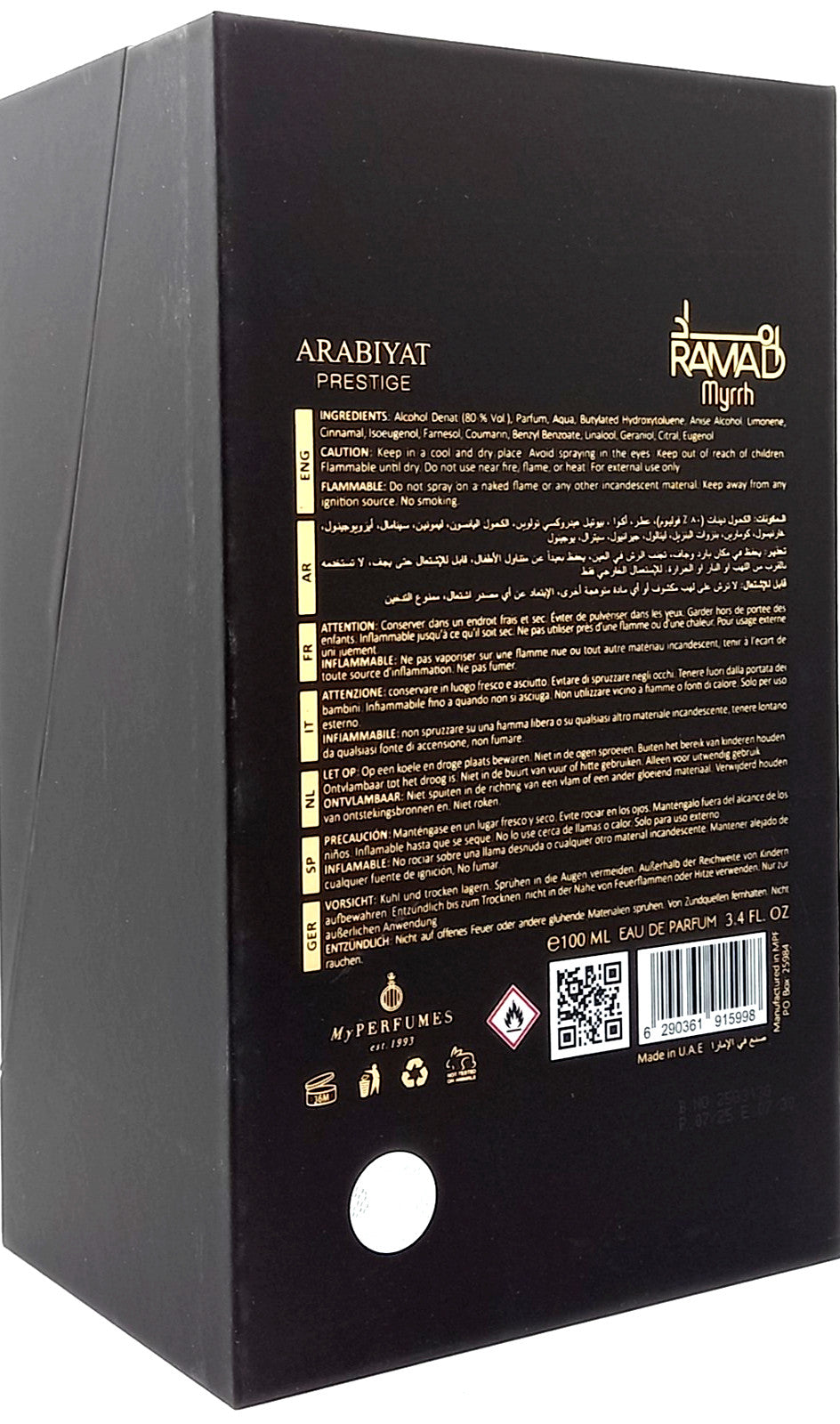 ARABIYAT PRESTIGE RAMAD MYRRH EAU DE PARFUM SPRAY UNISEX 3.4 Oz / 100 ml NEW!!!