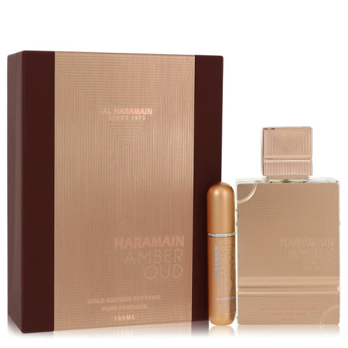 Al Haramain Amber Oud Gold Edition Extreme by Al HaramainGift Set 3.4 oz 3.4 Pure Perfume Spray + 0.34 oz Refillable Spray 3.4 oz / 100 ml