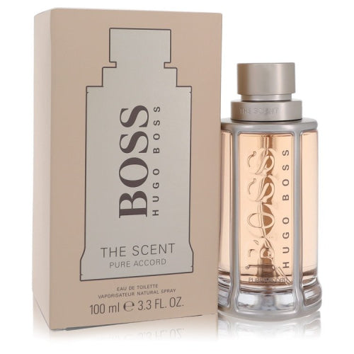 Boss The Scent Pure Accord by Hugo BossEau De Toilette Spray 3.3 oz 3.3 oz / 100 ml / Alcohol, Amber, Woody, Aldehyde, Oils Men