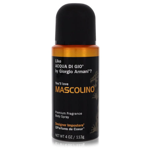 Designer Imposters Mascolino by Parfums De CoeurBody Spray 4 oz 4 oz / 120 ml / Alcohol, Amber, Woody, Aldehyde, Oils Men