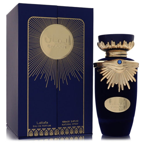 Lattafa Emaan by LattafaEau De Parfum Spray (Unisex) 3.4 oz 3.4 oz / 100 ml / Alcohol, Amber, Woody, Aldehyde, Oils Unisex