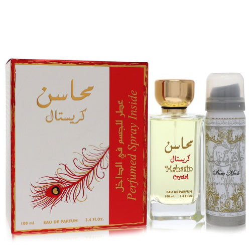 Lattafa Mahasin Crystal by LattafaEau De Parfum Spray with 1.7 oz Deodorant Spray 3.4 oz 3.4 oz / 100 ml / Alcohol, Amber, Woody, Aldehyde,