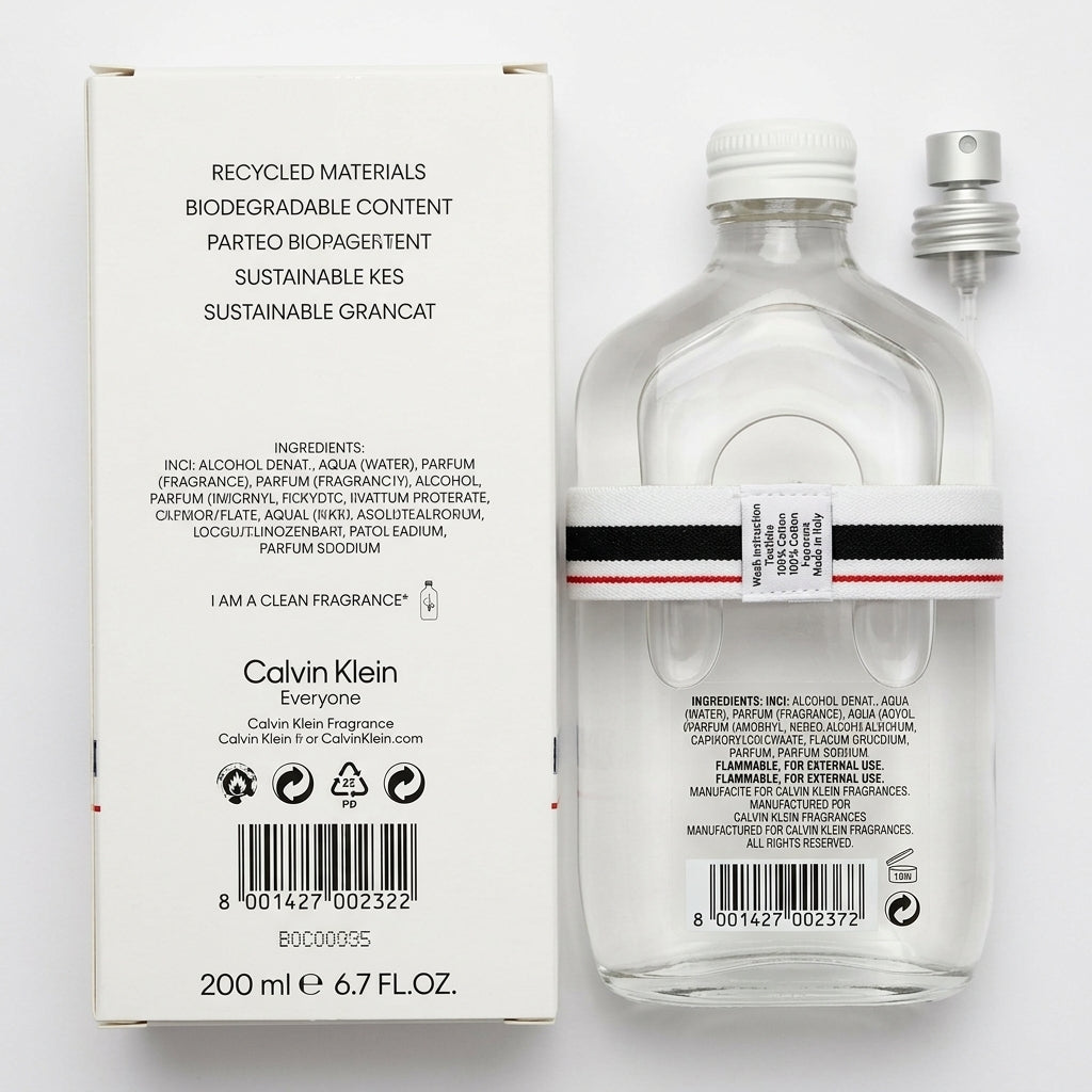Fragrance bottle and packaging — Flat Lay - Back | Generated by Modelize