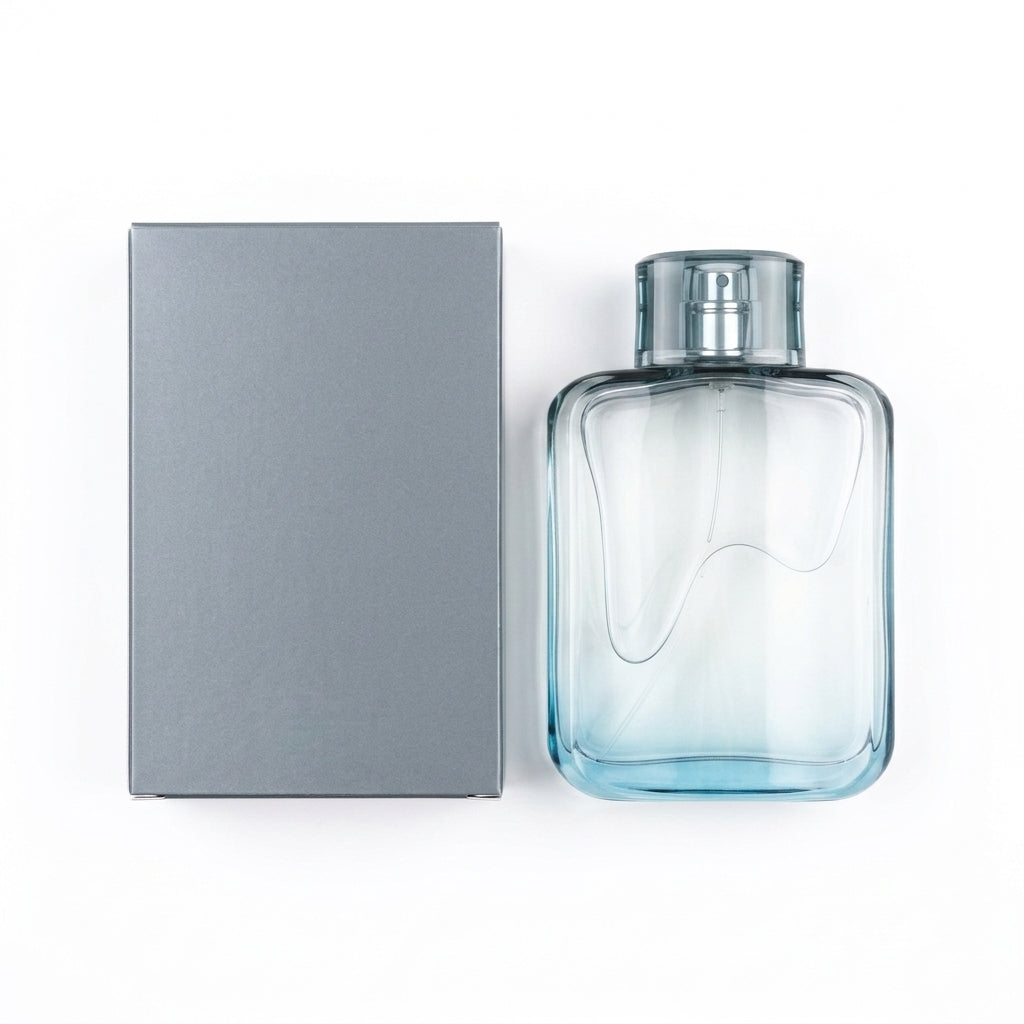 Fragrance bottle and packaging — Flat Lay - Back | Generated by Modelize