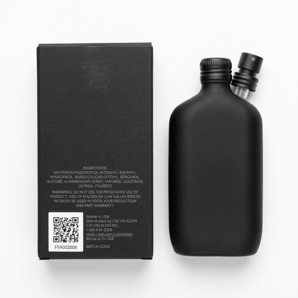Fragrance bottle and packaging — Flat Lay - Back | Generated by Modelize