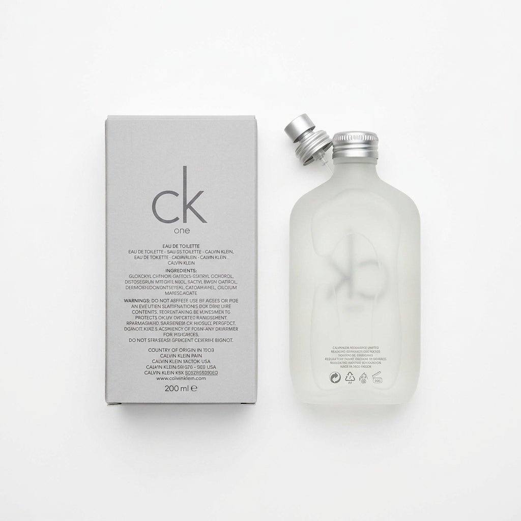 Fragrance bottle and packaging — Flat Lay - Back | Generated by Modelize