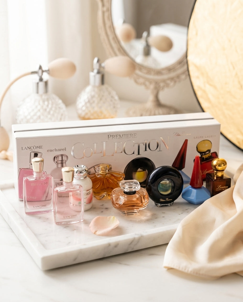 Perfume miniature gift set — Vanity Lifestyle Scene | Generated by Modelize