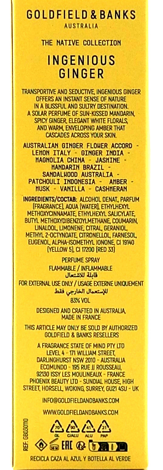 GOLDFIELD&BANKS INGENIOUS GINGER EAU DE PARFUM SPRAY PEN UNISEX 0.34 Oz / 10 ml