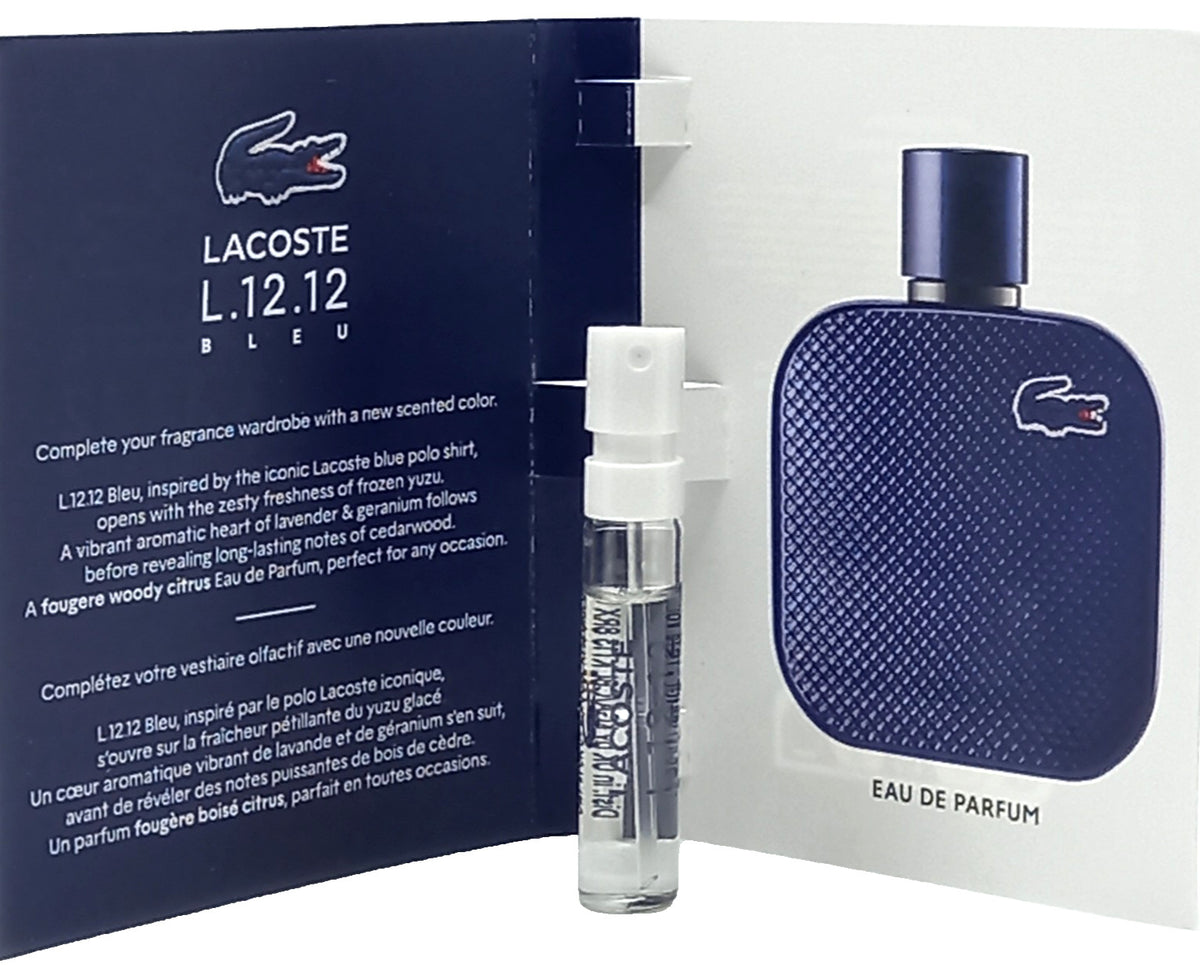 LACOSTE L.12.12 BLEU EAU DE PARFUM VIAL SPRAY FOR MEN 0.06 Oz / 2 ml TRAVEL SIZE