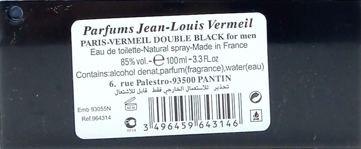 JEAN-LOUIS VERMEIL DOUBLE BLACK EAU DE TOILETTE SPRAY FOR MEN 3.3 Oz / 100 ml