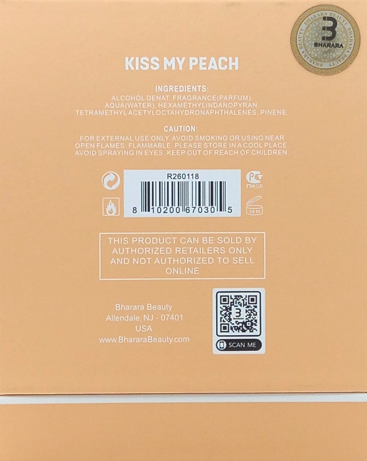 BHARARA KISS MY PEACH EAU DE PARFUM SPRAY FOR WOMEN 3.4 Oz / 100 ml BRAND NEW!!!