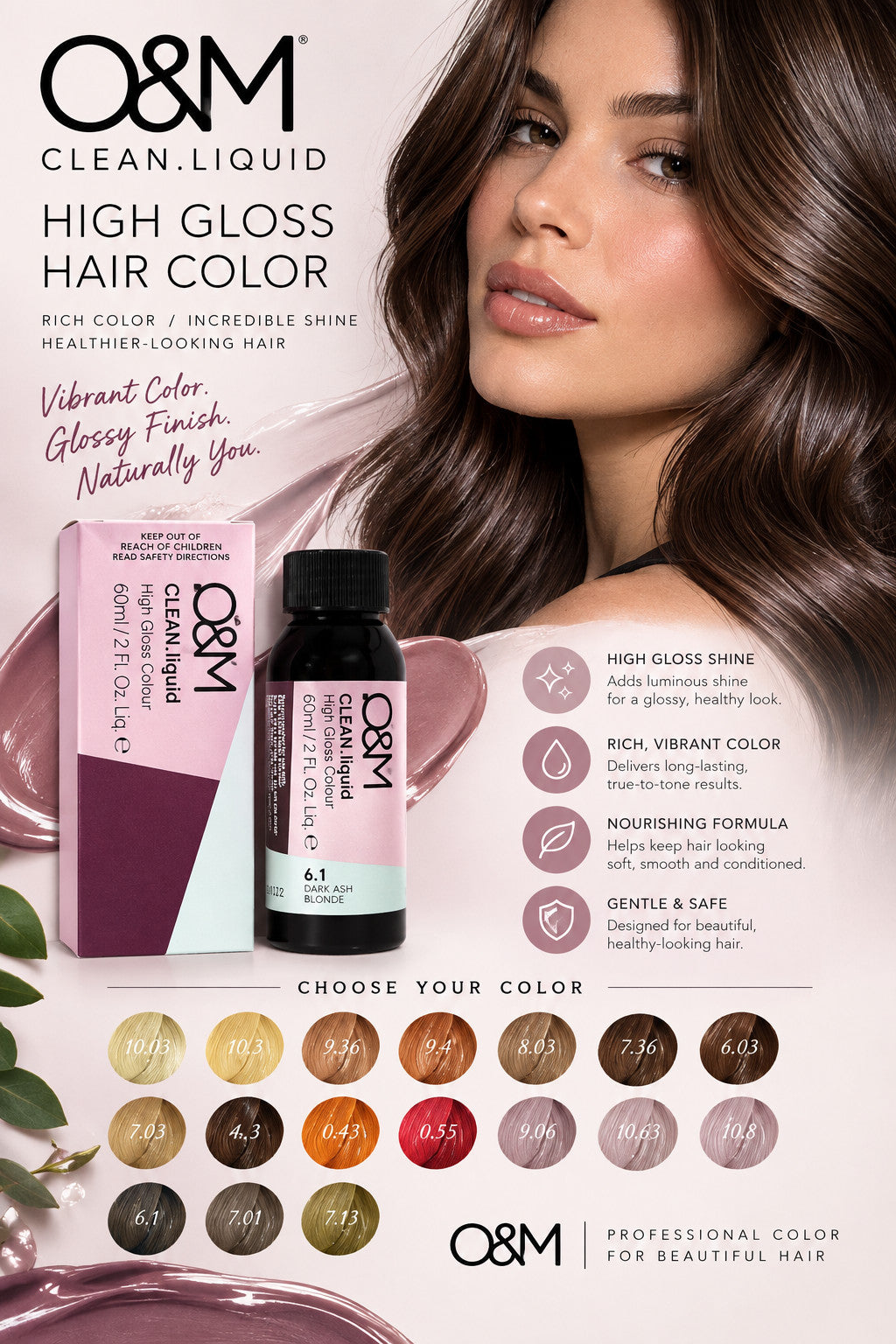 O&M CLEAN LIQUID HIGH GLOSS HAIR COLOR DEMI PERMANENT 2 fl. oz. CHOOSE YOUR