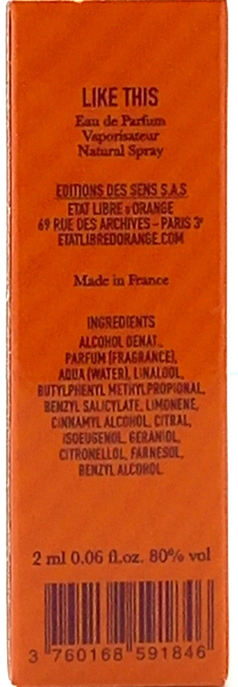 ETAT LIBRE D'ORANGE LIKE THIS TILDA SWINTON EDP VIAL SPRAY FOR WOMEN 0.06 Oz NEW