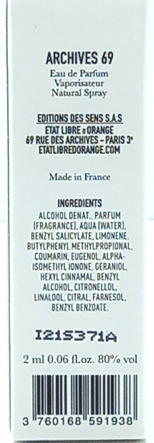 ETAT LIBRE D'ORANGE ARCHIVES 69 EAU DE PARFUM VIAL SPRAY UNISEX 0.06 Oz NEW!!!