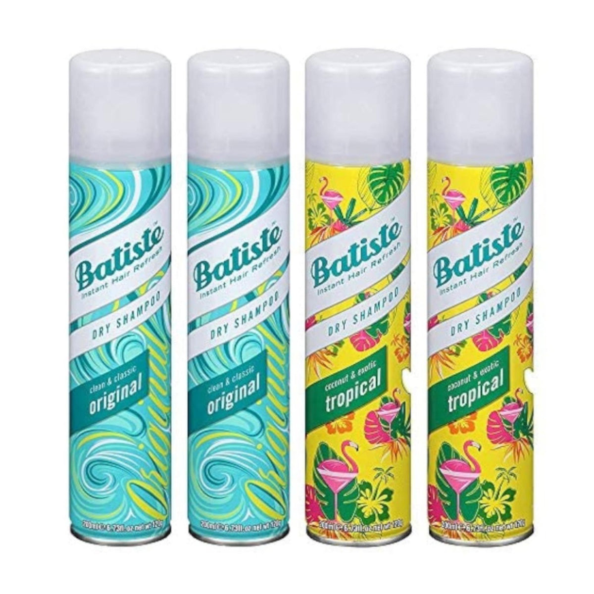 Batiste Dry Shampoo Original and Tropica 2 Each (4 Pack)  200 ml EACH Bottle