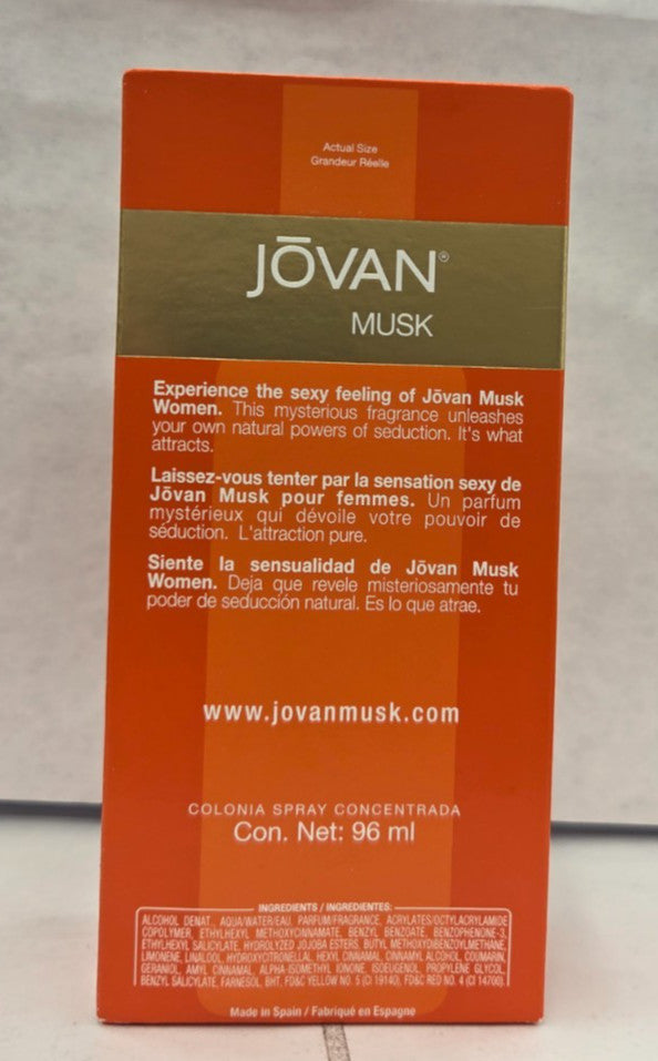 Jovan Musk by Coty Women 3.25 oz/ 96 ml Cologne Concentrate Spray ( PACK OF 3 )