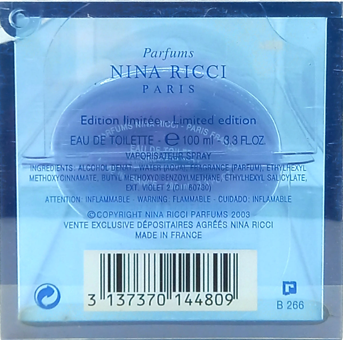 NINA RICCI LOVE FILLS L'AIR DU TEMPS EDT SPRAY WOMEN 3.3 Oz / 100ml DISCONTINUED