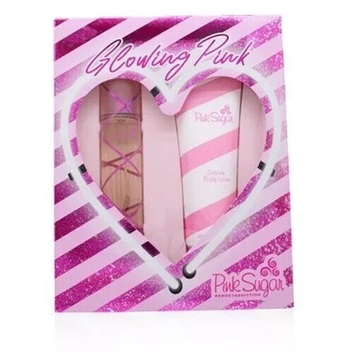 Pink Sugar Glowing Pink Sweet Addiction Set 2PCS EDT 3.4oz&BLotion 8.45oz ITALY